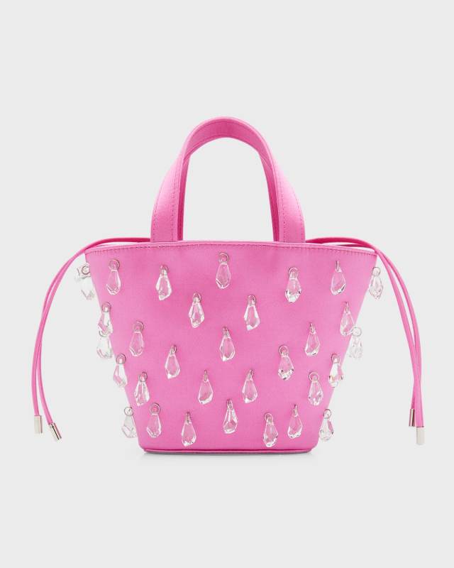 Crystal Drop Satin Bucket Bag